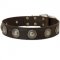 Breites Hundehalsband Leder mit Silber-Concho