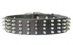 Hundehalsband aus Leder mit 4-reihigen Spikes