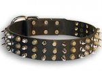 Hundehalsband Leder mit Spikes und Pyramiden