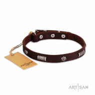 Designer Lederhalsband mit Platten und Blumen von FDT Artisan