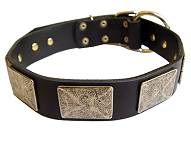 Leather Dog Collar with Large Rectangular Plates