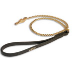 Chain Gold plated dog leash with leather handle, Herm Sprenger