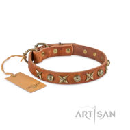 Kugeln und Sterne Halsband aus echtem Leder von FDT Artisan