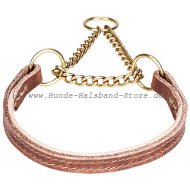 Erziehungshalsband aus Leder mit goldener Kette