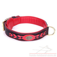 Handarbeit Lederhalsband mit geflochtenem Design in rot-schwarz