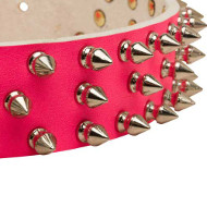 Exklusives Lederhalsband Rosa mit Spikes