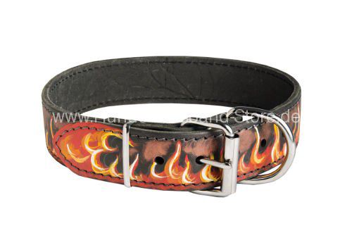 Hundehalsband Leder mit Flamme