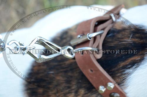 Hundehalsband mit Altbronze Nieten und verchromten Pyramiden=