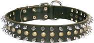 Leder Hundehalsband mit Spikes und Beschlägen 3-reihigen