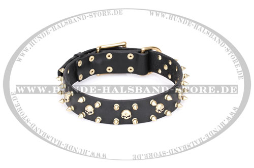 Leder Halsband mit Messing Spikes und Schädeln von FDT Artisan