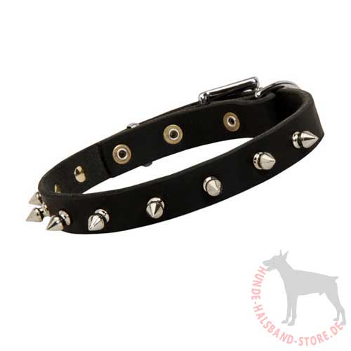 Dog Collar Leather with Silver Spikes | Spiked Dog Collar, 19mm - Click Image to Close