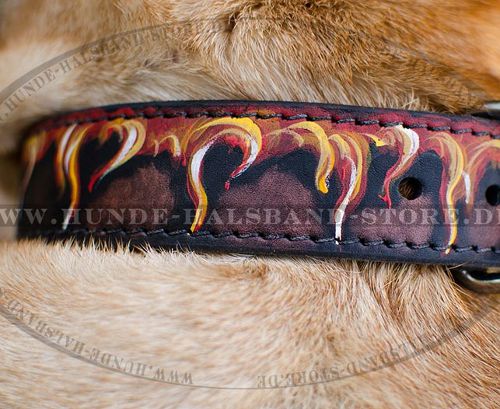 Shar-Pei originelles Lederhalsband mit Flamme Bemalung