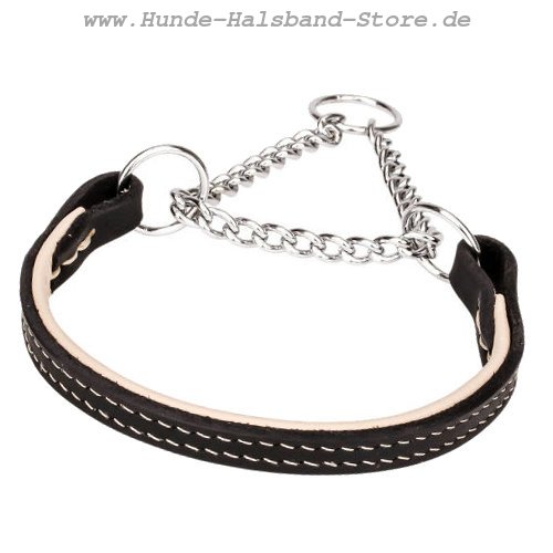 Dressur Hundehalsband aus Leder mit Stahl Kette