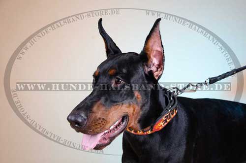 Hunde Halsband Leder mit "Flamme" Bemalung