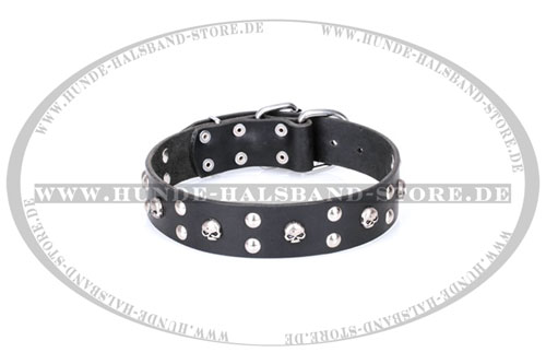 Handarbeit FDT Artisan Lederhalsband "Mystic Skulls" - zum Schließen ins Bild klicken