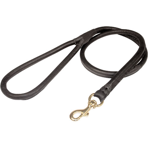 Hochwertige Hundeleine aus rundem Leder 12mm, Schwarz - zum Schließen ins Bild klicken