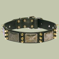 Leder Halsband mit massiven Schildern und Spikes C87